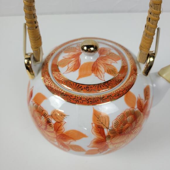 Vtg. Napcoware Japan Teapot With Lid Hand Painted Famille Rose Orange Porcelain - Picture 15 of 15